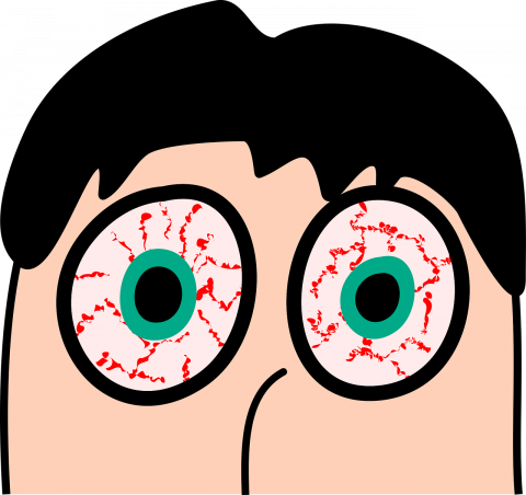 Cartoon Drawing Of A Man's Head With Staring Blood-shot - Red Eye Cartoon (480x452), Png Download