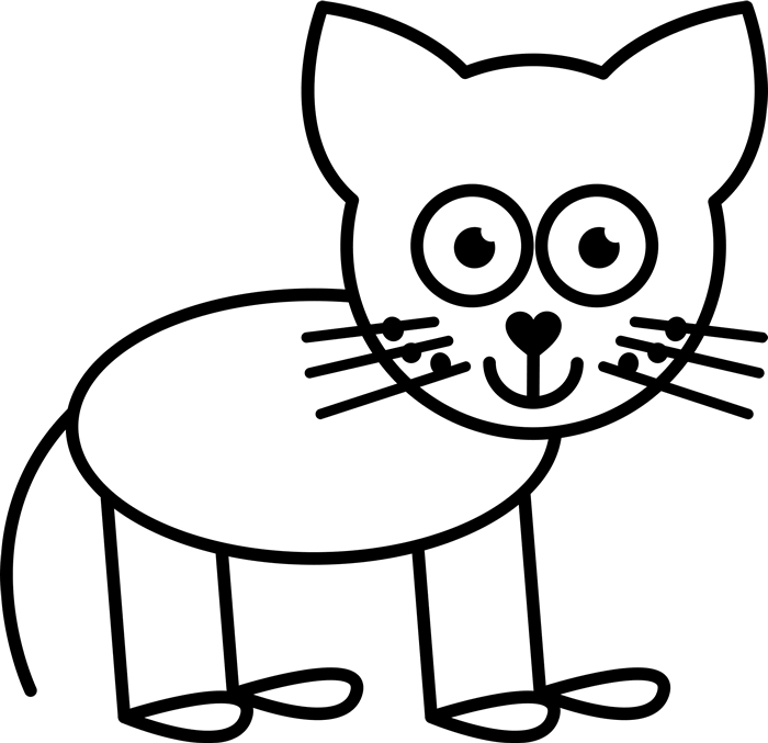 Cat Outline Rubber Stamp - Cat Stick Drawing Face (700x677), Png Download
