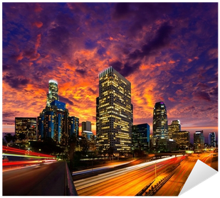 Downtown La Night Los Angeles Sunset Skyline California - Stretched Canvas Print: Los Angeles Sunset Skyline, (400x400), Png Download
