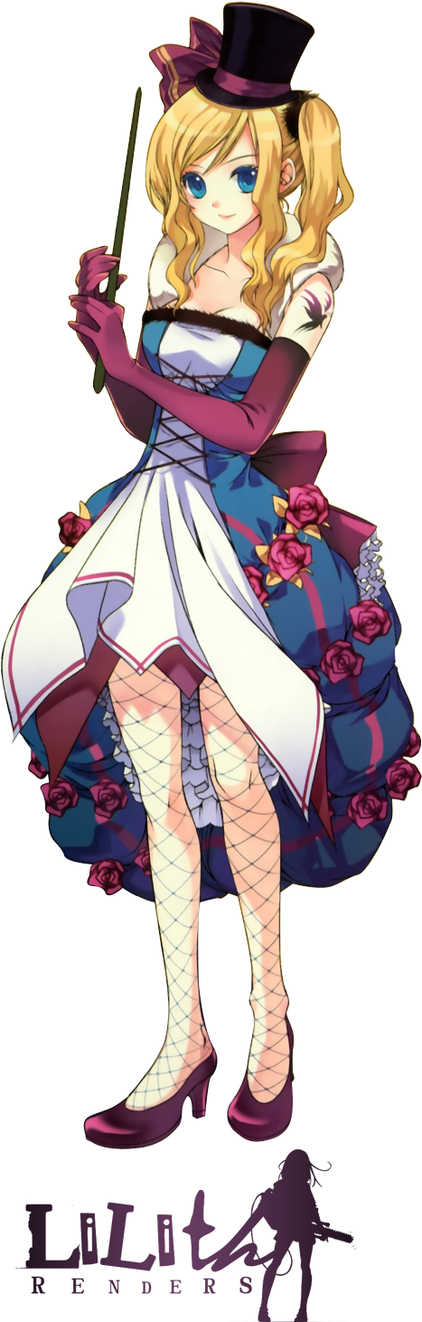 Render Fille Blonde Chapeau Magicienne Baguette Tatouage - Anime Woman With Blonde Hair Render (528x1498), Png Download