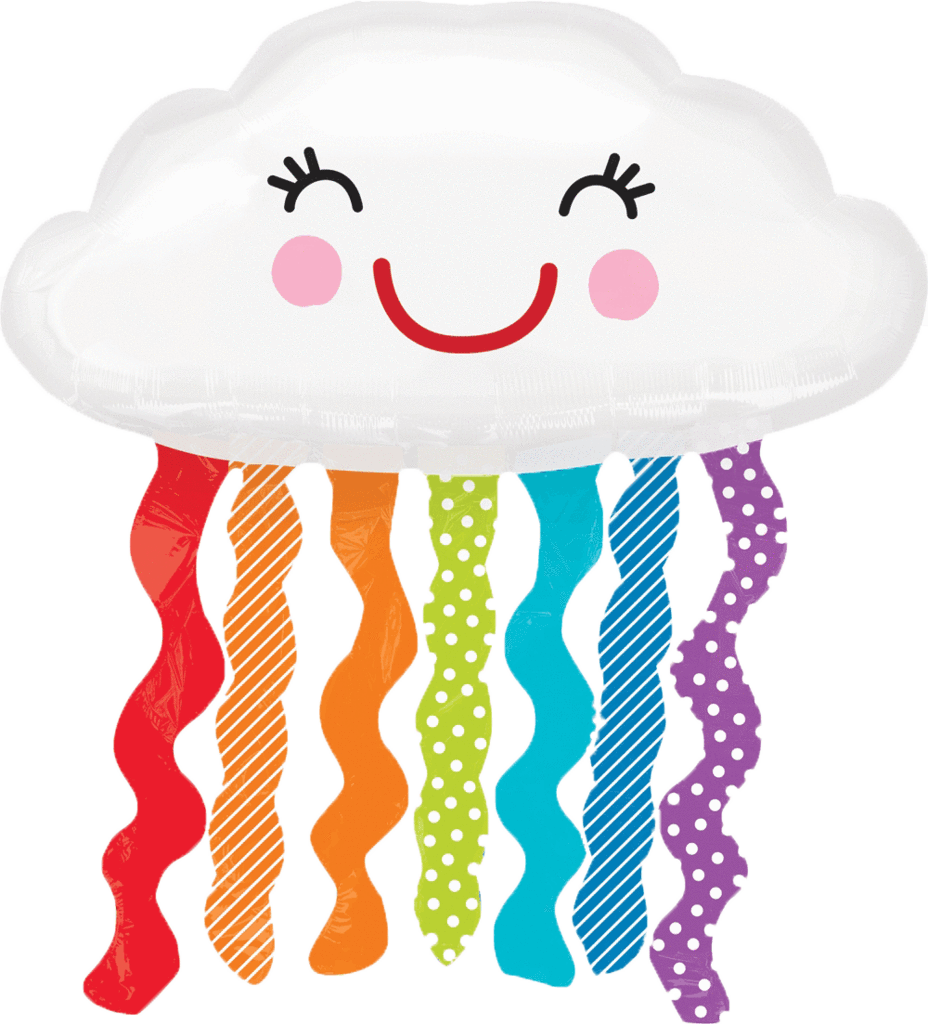 Happy Cloud Balloon With Rain Streamers - 30" Supershape Rainbow Cloud Balloon Packaged - Mylar (928x1024), Png Download
