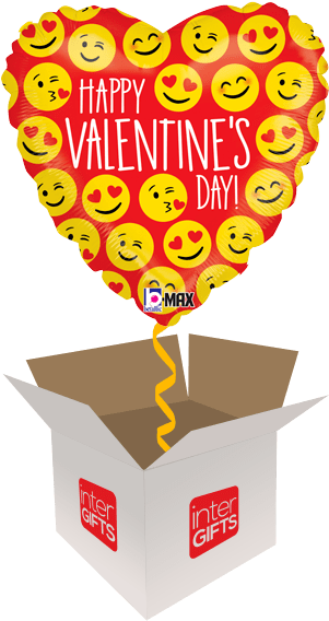Valentine Emoji Heart - 7 Pc Emoji Happy Valentines Day Balloon Bouquet Kiss (568x568), Png Download
