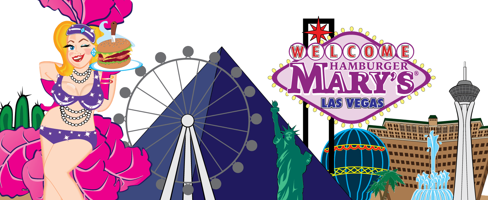 Hamburger Marys Las Vegas Skyline - Hamburger Mary's Las Vegas (1600x657), Png Download