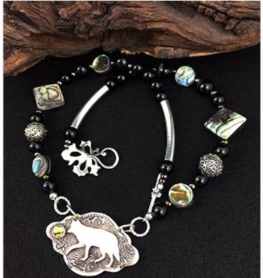 Silver Wolf With Abalone, Black Onyx Agate - Agate (532x399), Png Download