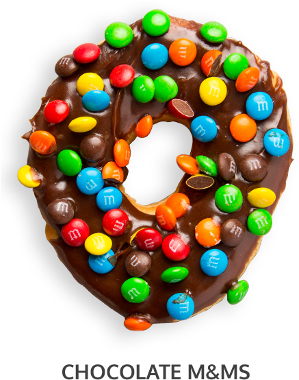 A Donut Dipped In Chocolate & Sprinkled With M&ms - M&m Donut (446x553), Png Download
