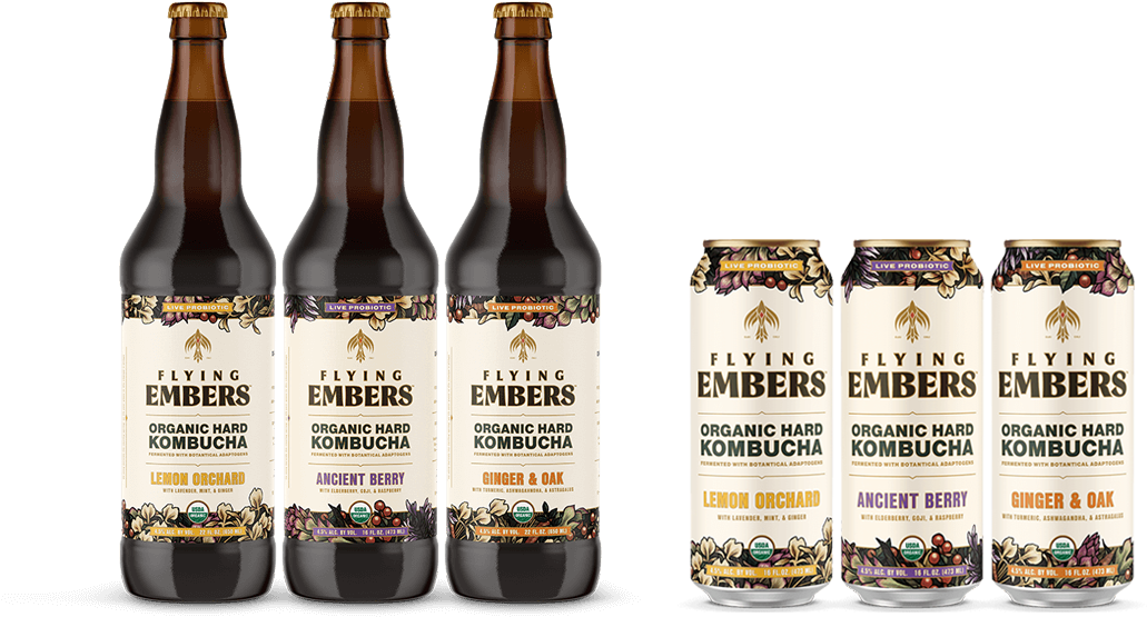 Flying Embers Organic Hard Kombucha Is Fermented With - Beer Bottle (1600x611), Png Download