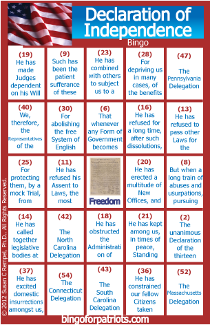 Declaration Of Independence Bingo - Patriotic Flag Thanks Card (378x543), Png Download