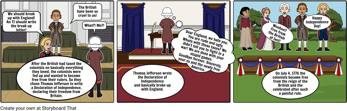 Declaration Of Independence - Colonists And England Breaking Up Cartoon (1164x385), Png Download