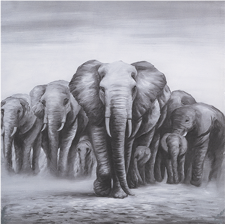 Image For 36x36" Elephant Painting From Economax - Posterazzi Herd Elephants Poster Print By Atelier B (519x804), Png Download