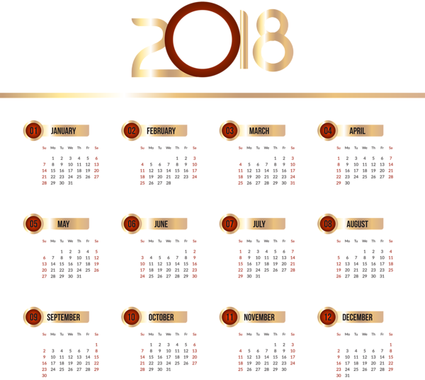 2018 Calendar Transparent Clip Art Png Image - 2018 Calendar Png High Resolution (600x537), Png Download