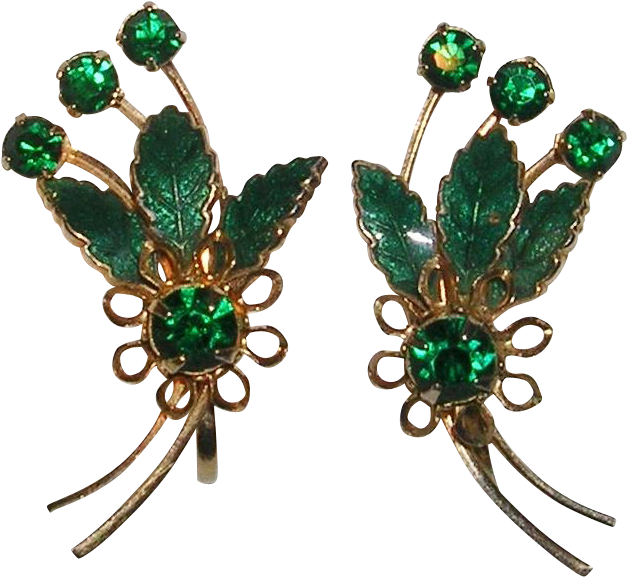 Vibrant Green Enamel And Rhinestone Comet Design Earrings - Design (626x626), Png Download