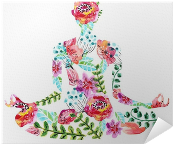 Yoga Pose, Watercolor Bright Floral Illustration Poster - Yoga Illustration Free (400x400), Png Download
