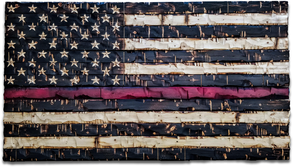 Wood Thin Red Line Flag - Wood Blue Line Flag (1000x722), Png Download