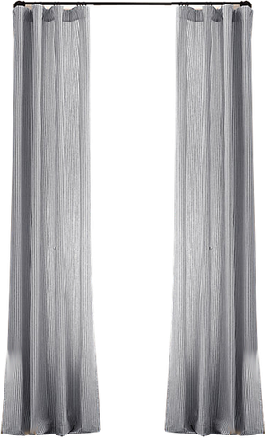 Garment-dyed Ticking Stripe Drapery Panel White - Curtain (300x488), Png Download