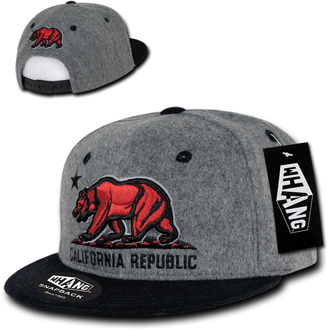 Whang Melton Cali Bear Republic Snapback Hat Hats Caps - Whang Ziger Cali Bear Snap Back Head Wear - Black (700x700), Png Download