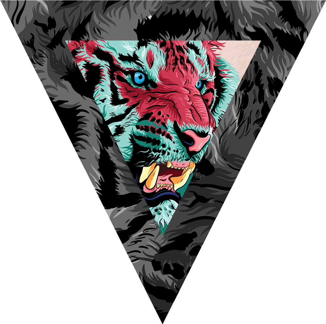 Blue Eyed Wolf Tiger - Illustration Tiger Design T Shirt (1440x1124), Png Download