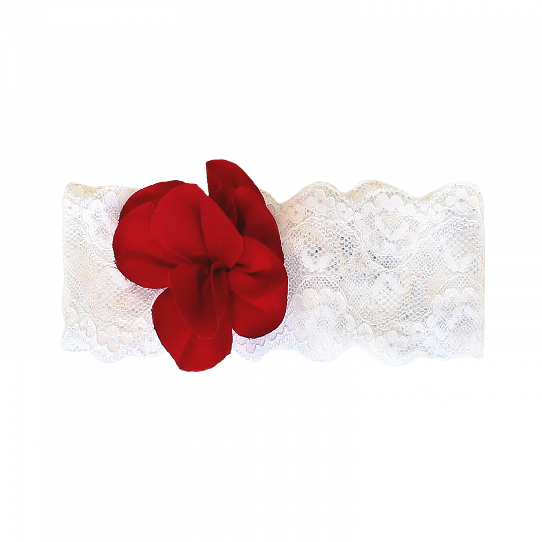 Headband In White Lace With Red Flower - White (1100x1100), Png Download