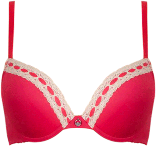 Tshirt With Lace Bra Red & Cream Braa01 2011red/cream - Bra (968x896), Png Download