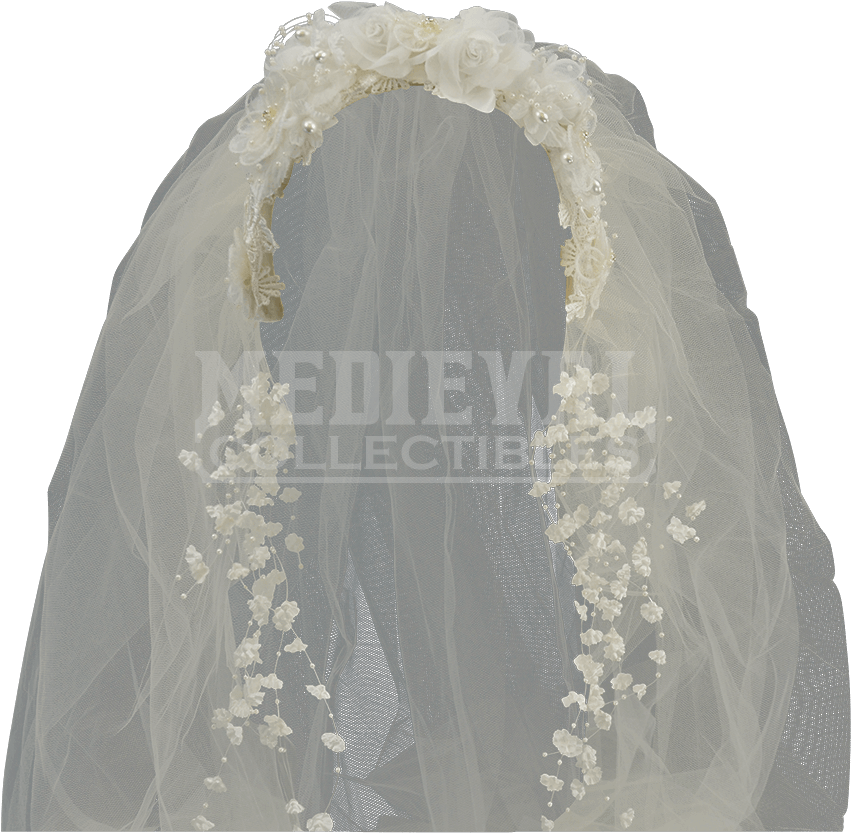 Ivory Victorian Headband With Long Veil - Bride (850x850), Png Download