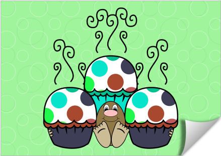 Cute Monster With Cyan And Blue Polkadot Cupcakes - Cartoon (674x516), Png Download
