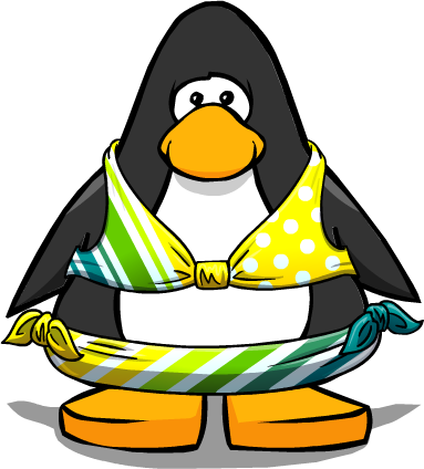 Lemon Lime Stripe Bikini From A Player Card - Club Penguin Water Wings (383x424), Png Download