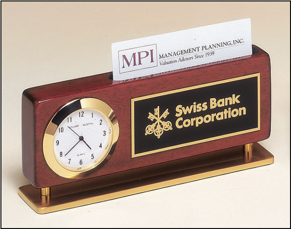 Rosewood Stained Piano Finish Combination Clock And - Logo Business Card Holder Desk (600x600), Png Download