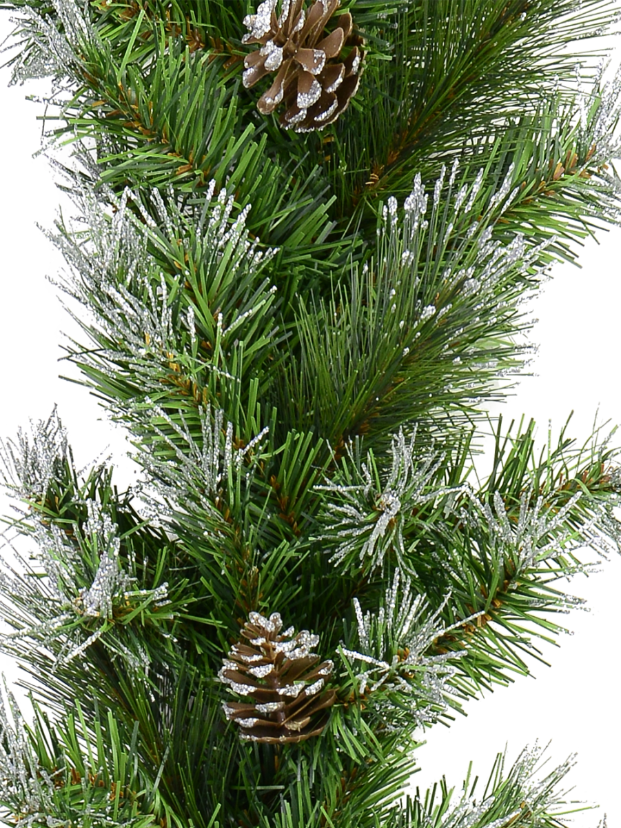 Green Pine Needle Garland With Silver Glitter Tips - Garland (901x1200), Png Download