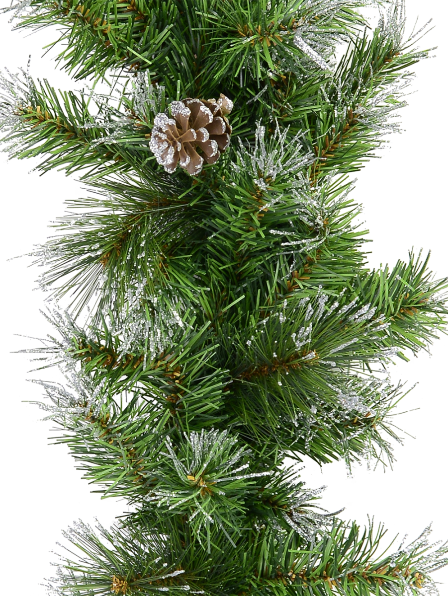 Green Pine Needle Garland With Silver Glitter Tips - Garland (901x1200), Png Download
