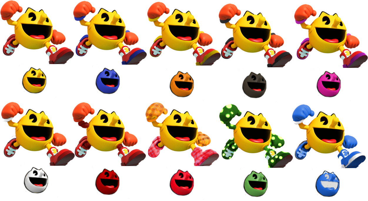 Dlc Costume Set - Super Smash Bros Pacman Colors (1303x706), Png Download