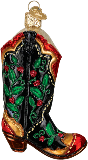 Holly Berry Cowboy Boot Ornament - Old World Christmas Holly Berry Cowboy Boot Glass Ornament (600x600), Png Download