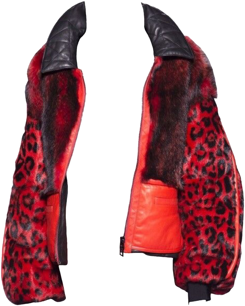 Red Black Fur Jacket Polyvore Moodboard Filler - Lifejacket (1024x1024), Png Download