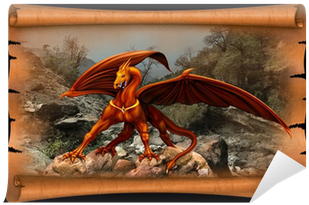 Dragon In The Scroll Of Parchment Wall Mural • Pixers® - Wallet (400x400), Png Download