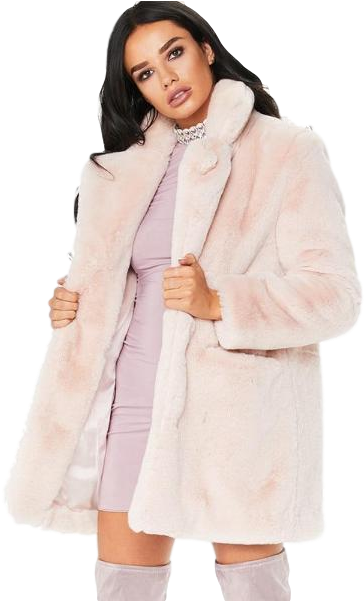 Faux Fur Coat In Pink Color - Coat (600x600), Png Download