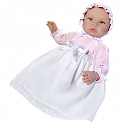 Real Baby Dolls - Muñeca Así 46 Cm - Leo Con Faldón Piqué Blanco Punto (436x436), Png Download