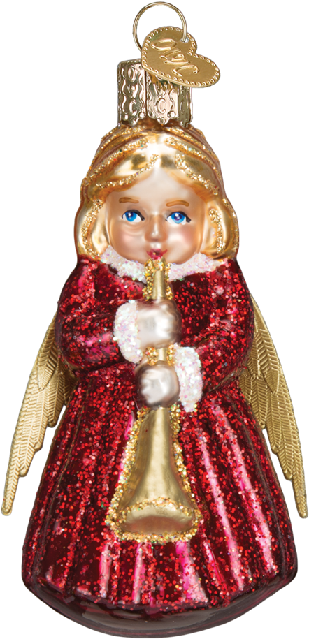 Old Word Christmas Angel With Horn Glass Ornament - Old World Christmas Angel With Horn Glass Blown Ornament (1000x1000), Png Download