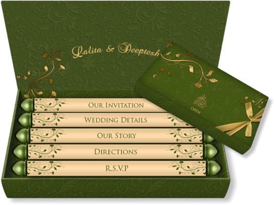 Mini Scroll Box Email Wedding Card In Emerald Green - Olive Green And Cream Wedding (610x487), Png Download