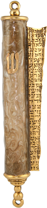 Pewter Torah Scroll Style Mezuzah In Gold Enamel Finish (800x800), Png Download