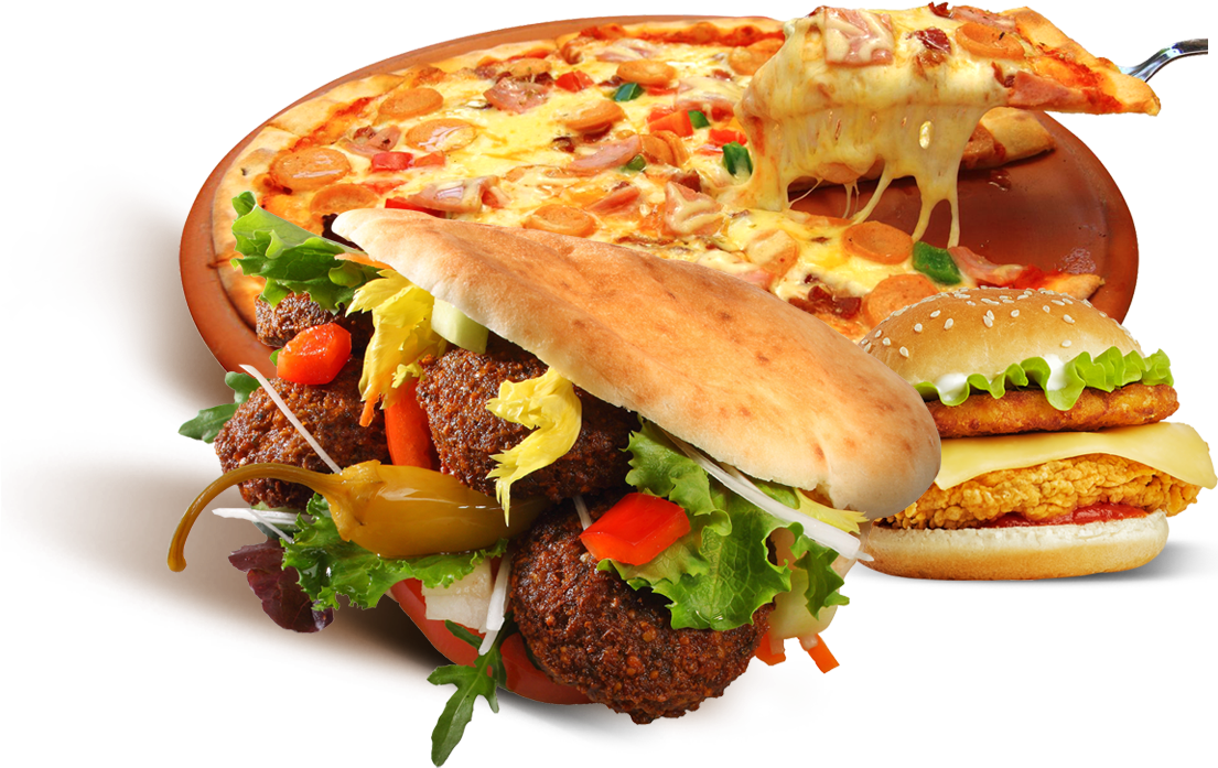 Kebab Pizza Og Hamburger (1104x761), Png Download