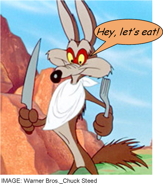 Wile E Coyote Let's Eat - Wile E. Coyote And The Road Runner (600x641), Png Download