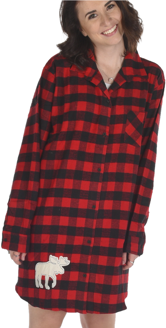 Flannel Moose Plaid - Flannel Nightshirt Women's (863x1050), Png Download