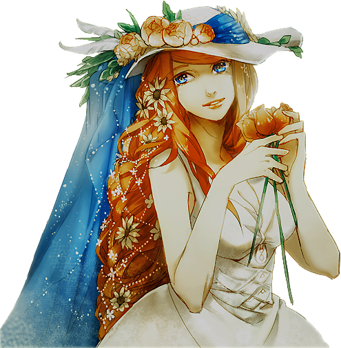 Lady Of The Flowers By Pustakkeramzytowy - Orange Flower Anime Girl (495x506), Png Download
