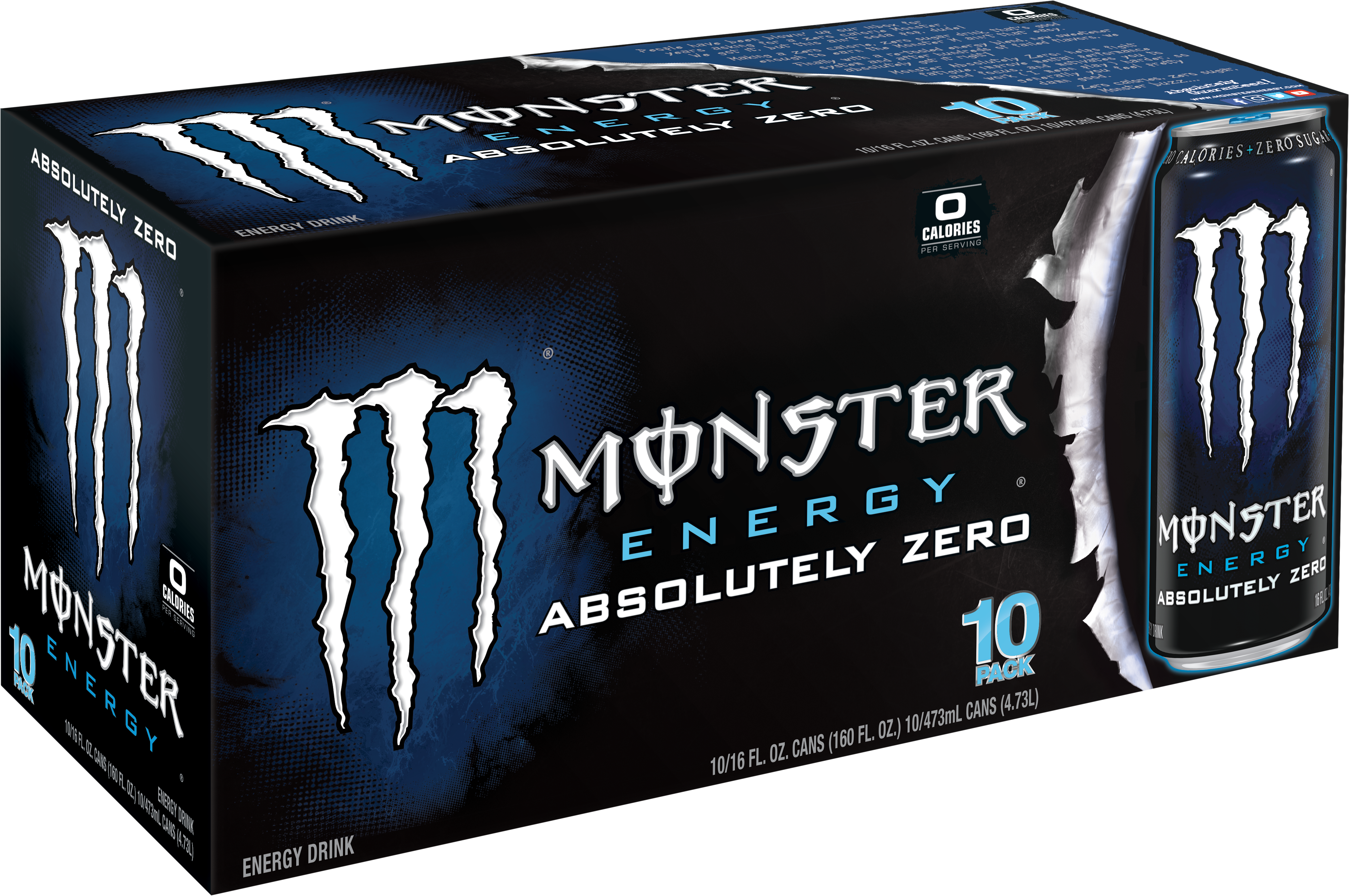 Monster Absolutely Zero Energy Drink, 16 Fl Oz, 10 - Monster Energy Drink (4188x2783), Png Download