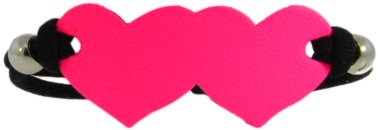 Elastic Heart Leather Id Bracelet Dhe18-neon Pink/black - Cartoon (544x331), Png Download