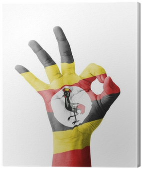 Hand Making Ok Sign, Uganda Flag Painted Canvas Print - Flag (400x400), Png Download