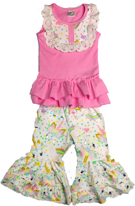 Pink Unicorn Capri Set - Patchwork (768x1024), Png Download