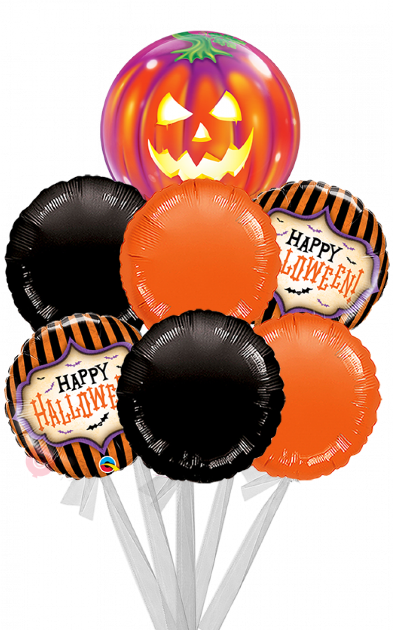 Happy Halloween Spooky Bats-bigger Bouquet - Transparent Balloon Black And Orange (1017x1297), Png Download