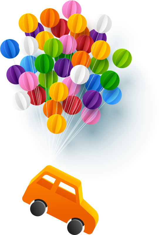 Graphic Of Car With Balloons - Car (542x800), Png Download
