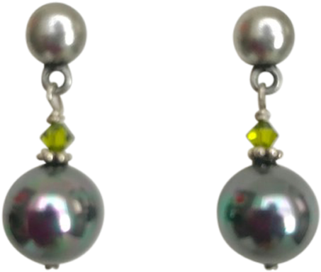 Silver Dome Post Iridescent Green Pearl Earrings - Earring (480x640), Png Download
