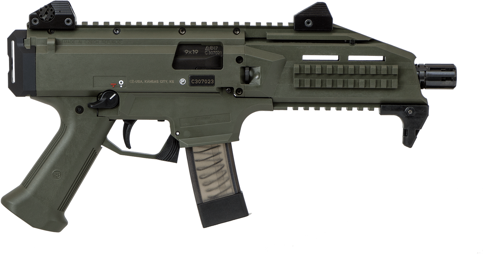 Clipart Black And White 9mm Vector Brace - Cz Scorpion Sb Tactical (1629x891), Png Download