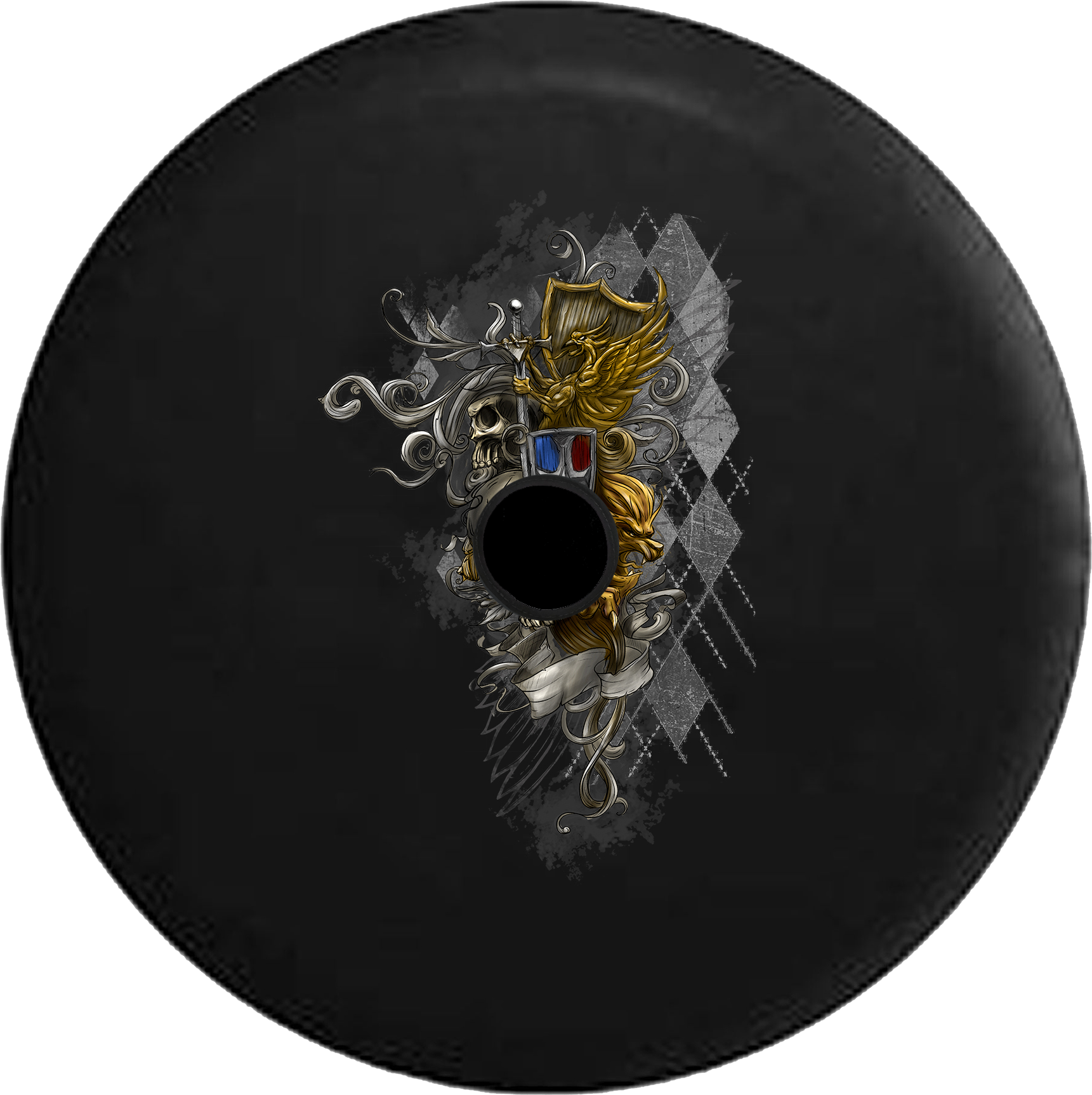 Jeep Wrangler Jl Backup Camera Day Skull Skeleton Shield - Circle (1721x1725), Png Download